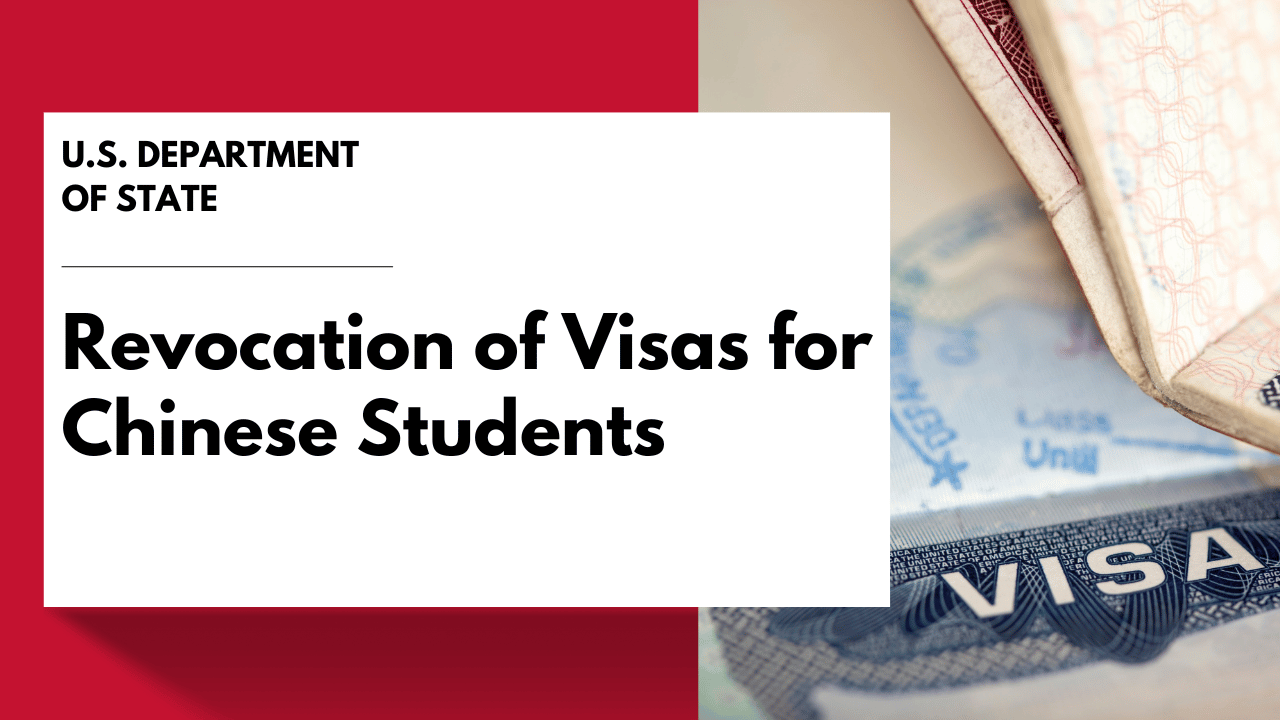 Title: Revocation of Visas for Chinese Students. Image: U.S. visa and passport